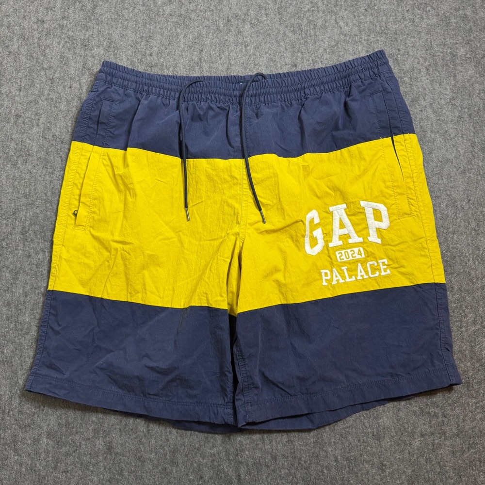 Gap x Palace 2024 Logo Colorblock Shorts Mens XL Navy Yellow Streetwear